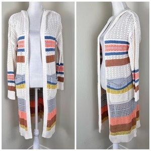 AEO Open Fron Knit Cardigan Cream W/ Colorful Strip Print / Size XS / New